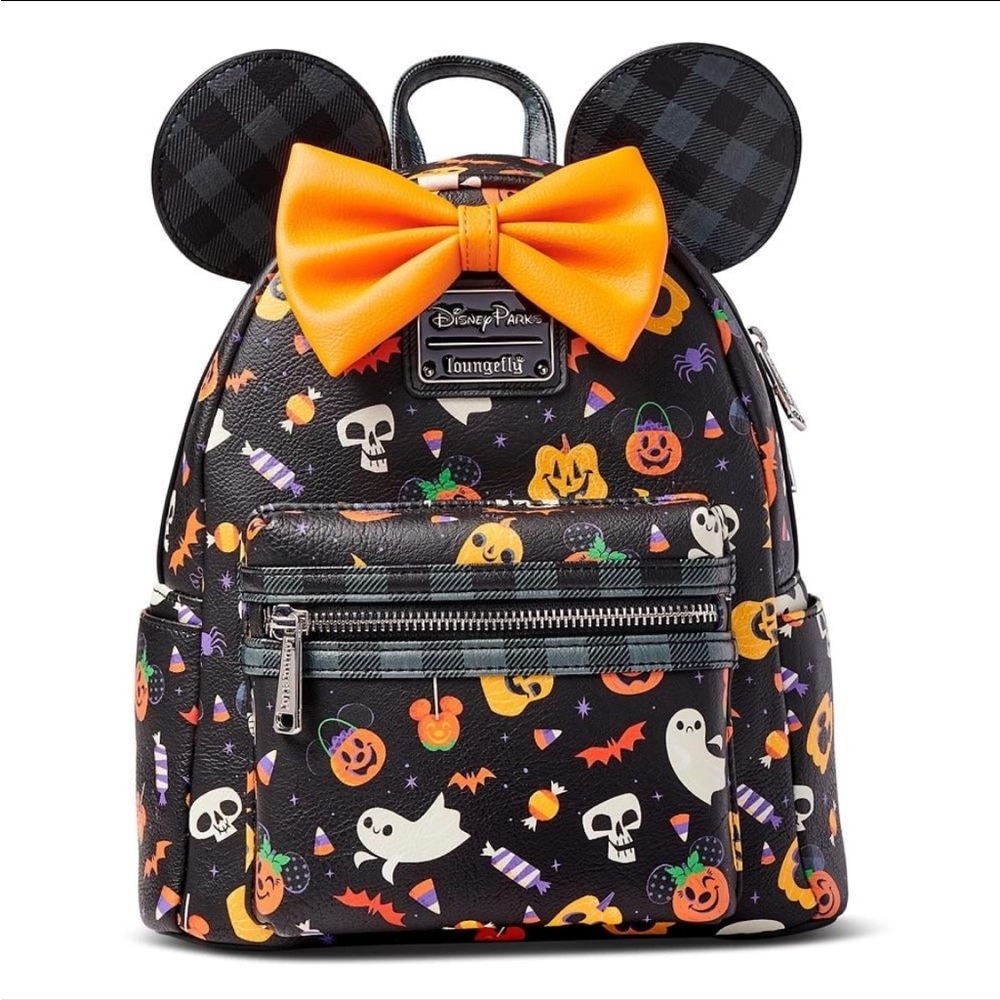 Loungefly Disney parks exclusive Halloween plaid bow Mickey Mouse ears backpack